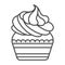 Cupcake frosting, whipped cream, buttercream thin line icon, pastry concept, muffin vector sign on white background