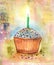 Cupcake with a Green Candle Illustration