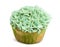 Cupcake with green icing against white background