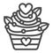 Cupcake with hearts and sprinkles for Valentine Day line icon, pastry concept, muffin vector sign on white background
