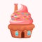 Cupcake House with Chimney On Creamy Roof Vector