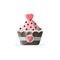 Cupcake icon with hearts decoration. Valentine sweet dessert