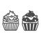 Cupcake with jam and sugar beads sprinkles line and solid icon, pastry concept, fluffy muffin vector sign on white