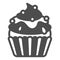 Cupcake with jam and sugar beads sprinkles solid icon, pastry concept, fluffy muffin vector sign on white background