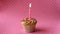 Cupcake with lighted candle for the birthday