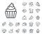 Cupcake line icon. Dessert food sign. Crepe, sweet popcorn and salad. Vector