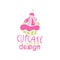 Cupcake logo design, emblem in pink colors for confectionery, candy shop or sweet store vector Illustration on a white