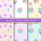 Cupcake and macaron pattern seamless collection. Set of 6 kawaii sweet dessert background vector.