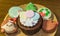 Cupcake and Macarons with lovely Christmas decorations during Christmas festival.