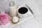 Cupcake milk bottle coffe cup rose flower vintage wooden tray