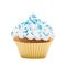 cupcake muffin with cream and blue icing isolated at white background