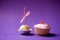 Cupcake and muffin in a pastry isolated on purple background