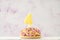 Cupcake with number four shaped candle for birthday