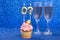 Cupcake With Numbers And Glasses With Wine For Birthday Or Anniversary