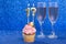 Cupcake With Numbers And Glasses With Wine For Birthday Or Anniversary