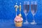 Cupcake With Numbers And Glasses With Wine For Birthday Or Anniversary