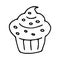 Cupcake outline doodle isolated vector illustration Muffin linear cartoon icon Sweets and candies design