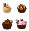 Cupcake, pastry, cake icons set, appetizing sweets.