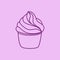Cupcake pastry isolated icon. Line art style creamy dessert isolated on pink background. Bakery design logo. Sweets shop