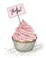 Cupcake with pink cream and topper pick with text Thank you on white background, illustration