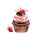 Cupcake with raspberry cream and chocolate, muffin isolated on white background. Street food, take-away, take-out. Fast food hand