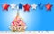 Cupcake and Stars. Happy Birthday, 4th of July, Independence, Memorial or Presidents Day. Tasty cupcakes with pink cream icing and