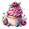 Cupcake strawberry flowers white background