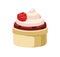 Cupcake, sweet chocolate dessert with cream swirl and berry. Small muffin cake in bakery cup with buttercream and