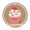 Cupcake with vanilla cream and pink sugar lips for Valentines day. Greeting card, tag or sticker for Sweet Valentine