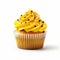 Cupcake with yellow cream isolated on white. Generative AI