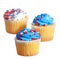 Cupcakes with blue and white cream on the top. patriotic decorated, isolated