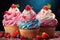 Cupcakes with bright cream and berries