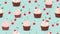 Cupcakes and cherries on blue paper. Vector illustration