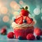 Cupcakes, Color Strawberries Cup Cake, Delicious Fruit Cupcakes on Blurred Bokeh Background