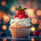 Cupcakes, Color Strawberries Cup Cake, Delicious Fruit Cupcakes on Blurred Bokeh Background