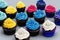 Cupcakes with colored cream. AI generative