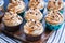 Cupcakes with cream cheese, caramel and chocolate