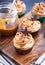 Cupcakes with cream cheese, caramel and chocolate