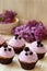 Cupcakes dessert decorated with berries in purple