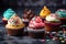 cupcakes in different flavors, with decorative swirls and sprinkles