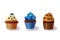Cupcakes isolated on white background, decorative cakes,