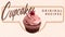Cupcakes Original Recipes Retro Banner. Chocolate Muffin wLooking with Cream