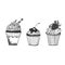Cupcakes in sketch style, hand drawn vector illustration