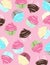Cupcakes vanilla chocolate strawberry toss seamless wallpaper pink background