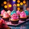 Cupcakes in vibrantly colors on a blur background