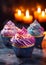 Cupcakes in vibrantly colors on a blur background