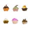 Cupcakes watercolor set - Illustration. Muffin set with different type.