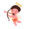 Cupid angel with heart arrows for valentines. Love cherub, cute baby with bow, wings and halo. Saint boy archery. Little