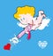 Cupid with automatic weapons on cloud. little curly haired Angel