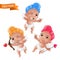 Cupid baby angels in different poses vector set. Cute flying little Amur with emotional expressions, pointing, winking and